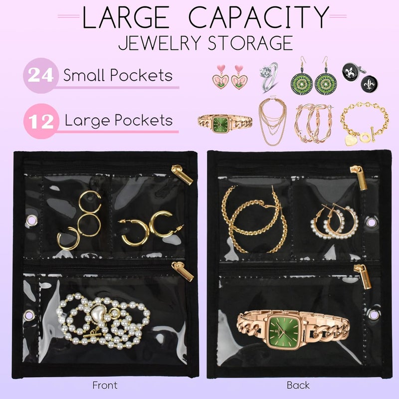 LingLingo Travel Jewelry Organizer Case,Jewelry Bags Jewelry Storage Book Binder with Clear Zipper Velvet Pouch for Traveling,Earrings, Rings, Necklace, Bracelet - Image 3